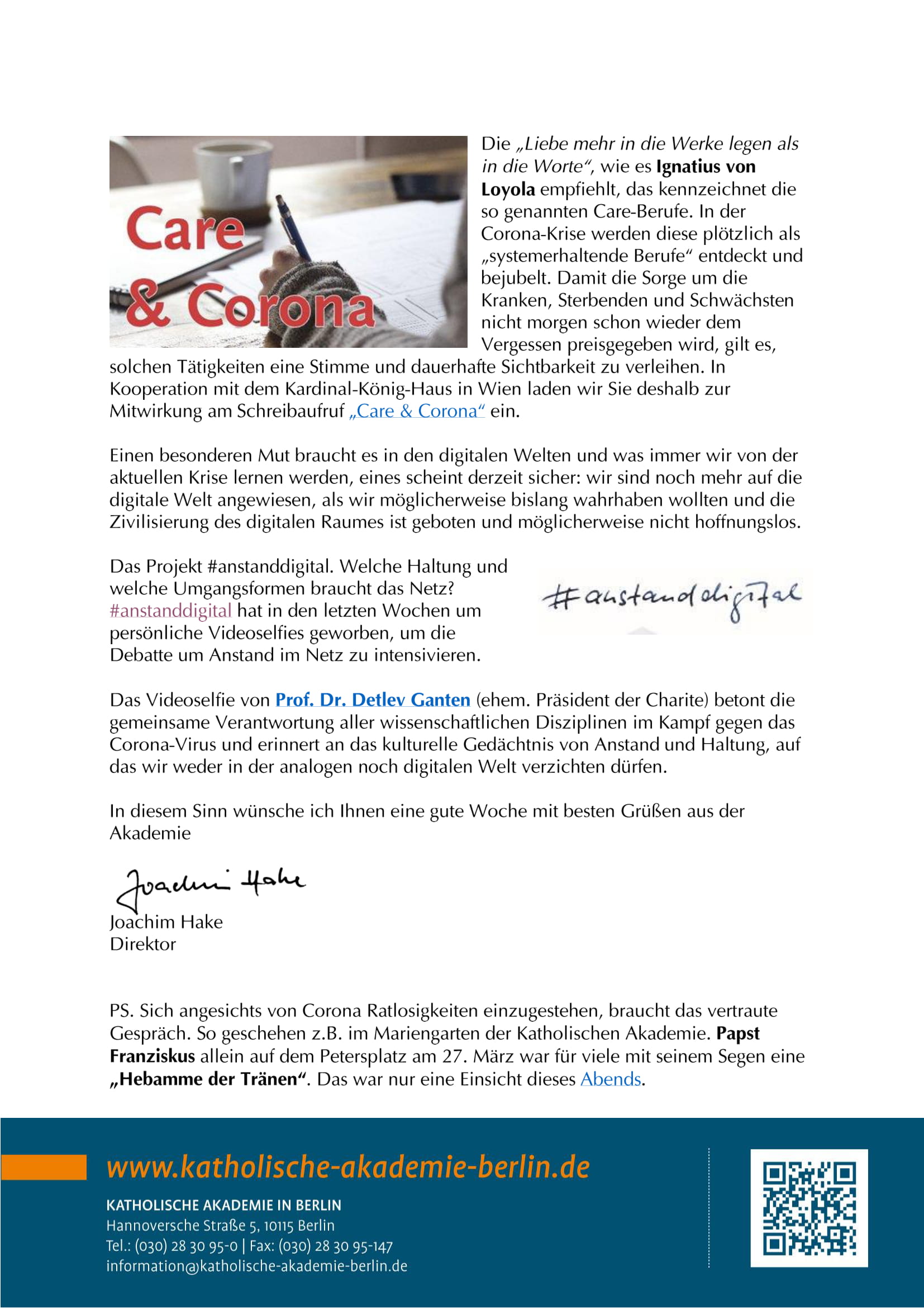 Akademiebrief Pfingstmontag 2