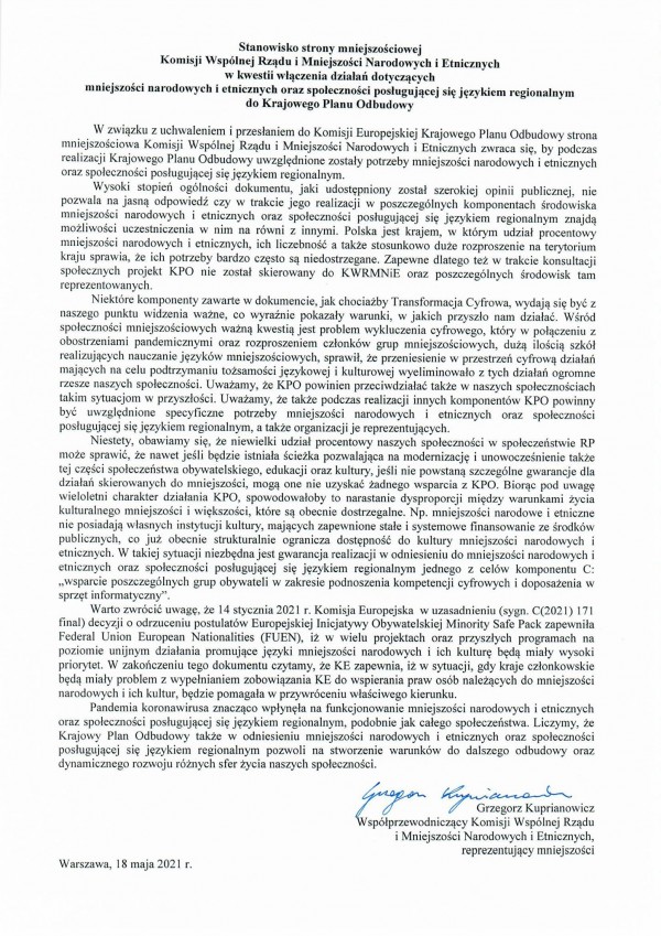 Stanowisko KWRiMNiE