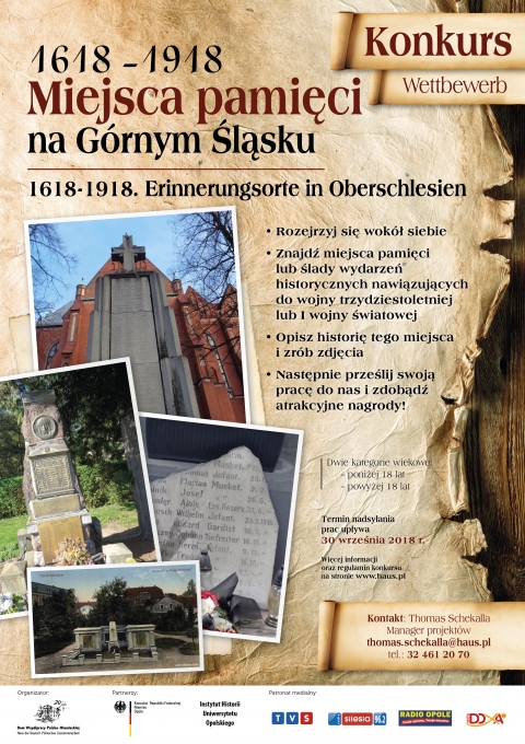 Konkurs &bdquo;1618 &ndash; 1918. Miejsca pamięci na G&oacute;rnym Śląsku&rdquo;
