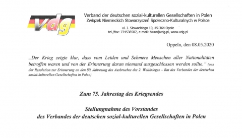 Stanowisko Zarządu ZNSSK w Polsce z okazji 75 rocznicy zakończenia wojny
